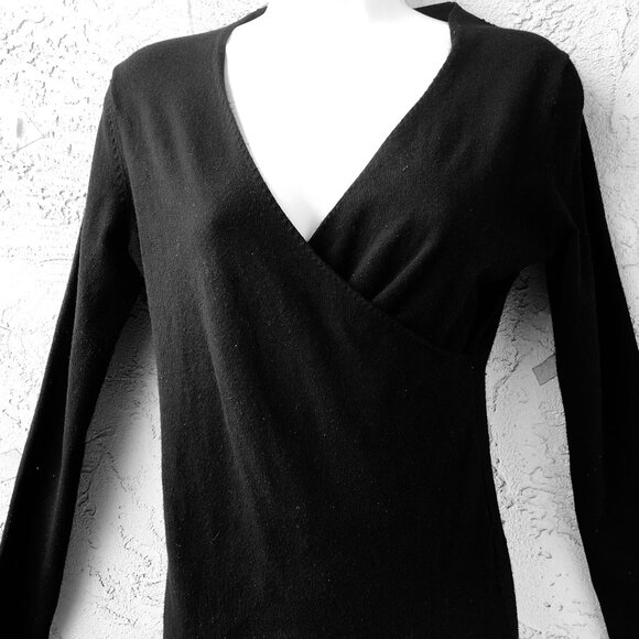 Patti Boutik Black Bodycon Dress Long Sleeve V-Neck Cross-Over Womens Large - Picture 10 of 14
